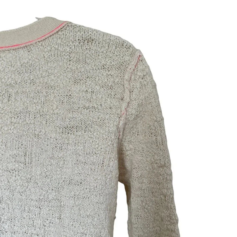 Free People Knit Long Line Cardigan Sweater White Button Down Size Small